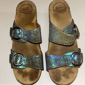 Dansko Sophie Iridescent Clog Leather Strap Sandals Buckle Size 38 EU / 7 7.5 US